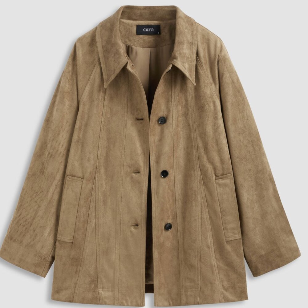 CIDER Suede Collar Solid Button Pocket Oversized Jacket - Picture 1 of 1